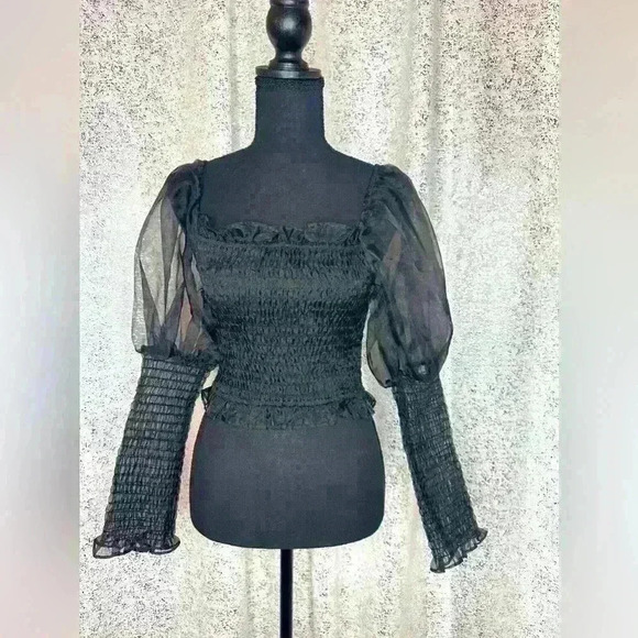 Tops - Never worn organza ruched peasant blouse